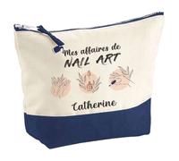 Trousse de maquillage - PLANETEE - Pochette fond bleu Affaires de Nail Art Catherine - Grand format - Coton - Impression HD