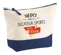 Trousse de maquillage - PLANETEE - Pochette fond bleu «Éducateur Sportif Merci Génial» - Grand format - Coton - Impression HD