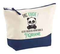 Trousse de maquillage - PLANETEE - Pochette fond bleu ""Floriane Pas touche Panda"" - Grand format - Coton - Impression HD