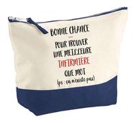 Trousse de maquillage - PLANETEE - Pochette fond bleu « Infirmière ça n'existe pas » - Grand format - Coton - Impression HD