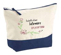 Trousse de maquillage - PLANETEE - Pochette fond bleu Infirmière d'exception - Grand format - Coton - Impression HD