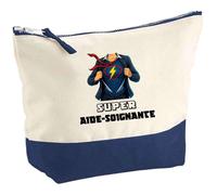 Trousse de maquillage - PLANETEE - Pochette fond bleu Super Aide-Soignante Femme - Grand format - Coton - Made in France