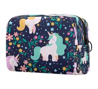 Trousse de maquillage plate à motif licorne pour femme, trousse de toilette de voyage, grande pochette de maquillage pratique avec fermeture éclair, multicolore, 18.5x7.5x13cm/7.3x3x5.1in, Trousse de