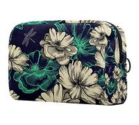 Trousse de maquillage plate colorée avec branches florales - Organiseur de voyage avec fermeture éclair - Petite trousse de toilette pour adolescentes, filles et femmes, Multicolore 05,