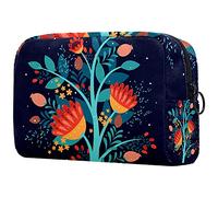 Trousse de maquillage plate colorée avec branches florales - Organiseur de voyage avec fermeture éclair - Petite trousse de toilette pour adolescentes, filles et femmes, Multicolore 01.,
