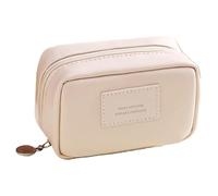 Trousse de Maquillage Plate Ouverte, Petite Pochette de Maquillage avec séparateurs, Trousse Toilette Voyage étanche pour Femme, Portable en Cuir PU, Beige, décoration
