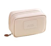 Trousse de Maquillage Plate Ouverte, Petite Pochette de Maquillage avec séparateurs, Trousse Toilette Voyage étanche pour Femme, Portable en Cuir PU, Beige