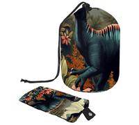 Trousse de maquillage pliable avec cordon de serrage - Motif dinosaure - Pour femme, Art Colorful Dinosaur World, 9.9x6.9in/25.2x17.6cm;6x3.5in/15.2x8.8cm, Élégant
