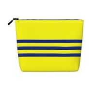 Trousse de maquillage polyvalente en faux chanvre à rayures jaunes et bleues, parfaite pour un usage quotidien, les voyages d'affaires et plus encore., Noir , Taille unique