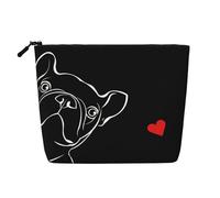 Trousse de maquillage polyvalente en faux chanvre avec bouledogue français - Organiseur de toilette de voyage, parfait pour un usage quotidien, les voyages d'affaires et plus encore., Noir , Taille