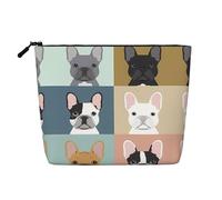 Trousse de maquillage polyvalente en faux chanvre avec bouledogue français - Organiseur de toilette de voyage, parfait pour un usage quotidien, les voyages d'affaires et plus encore., Noir , Taille