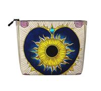 Trousse de maquillage polyvalente en faux chanvre - Motif cœur et soleil - Idéal pour un usage quotidien, les voyages d'affaires et plus encore., Noir , Taille unique