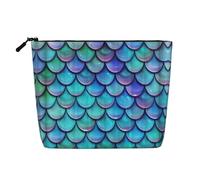 Trousse de maquillage polyvalente en forme d'écailles de poisson bleu sarcelle, idéale pour les routines quotidiennes et les voyages d'affaires, Noir , Taille unique, Trousse de toilette