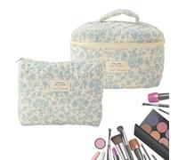 Trousse de maquillage portable - 2 pièces - Avec fermeture éclair et grande capacité - Trousse de maquillage douce pour la maison, la salle de sport, l'hôtel, le camping, Orchidée sur blanc