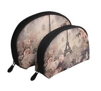 Trousse de maquillage portable à motif floral avec fermeture éclair et compartiments intérieurs, Fleur Paris Tour Eiffel, Taille unique