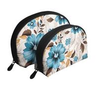 Trousse de maquillage portable à texture ethnique tribal africain - Organiseur de maquillage de voyage avec fermeture éclair et compartiments intérieurs, Motif floral gris., Taille unique