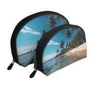 Trousse de maquillage portable à texture ethnique tribal africain - Organiseur de maquillage de voyage avec fermeture éclair et compartiments intérieurs, Thème plante de plage tropicale, Taille unique