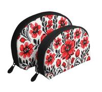 Trousse de maquillage portable à texture ethnique tribal africain - Organiseur de maquillage de voyage avec fermeture éclair et compartiments intérieurs, Rose de style broderie ukrainien., Taille