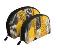 Trousse de maquillage portable à texture ethnique tribal africain - Organiseur de maquillage de voyage avec fermeture éclair et compartiments intérieurs, Jaune moutarde et noir, Taille unique