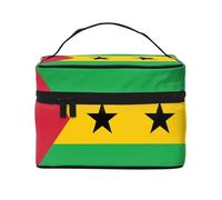 Trousse de maquillage portable avec drapeau de Sao Tomé et Principe (22,9 x 16,5 x 15,7 cm), grande trousse de maquillage pour femmes, sac de rangement pour filles