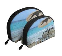 Trousse de maquillage portable avec fermeture éclair et compartiments intérieurs Motif drapeau canadien, Plage Blanche Tropical Mer, Taille unique