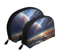 Trousse de maquillage portable avec fermeture éclair et compartiments intérieurs Motif drapeau des États-Unis, Peinture de paysage de l'univers, Taille unique