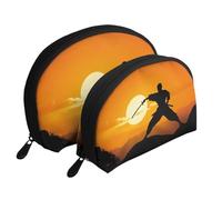 Trousse de maquillage portable avec fermeture éclair et compartiments intérieurs Motif drapeau des États-Unis, Silhouette de karaté soleil, Taille unique