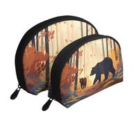 Trousse de maquillage portable avec fermeture éclair et compartiments intérieurs Motif fleurs de cerisier, Motif ours et renard, Taille unique