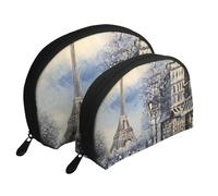 Trousse de maquillage portable avec fermeture éclair et compartiments intérieurs Motif fleurs Noir et blanc, Tour Eiffel romantique Paris, Taille unique