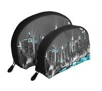 Trousse de maquillage portable avec fermeture éclair et compartiments intérieurs Motif fleurs Noir et blanc, New York Paintings, Taille unique