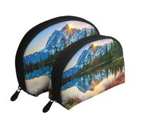 Trousse de maquillage portable avec fermeture éclair et compartiments intérieurs Motif marguerites Blanc/bleu, Lever de soleil en montagne., Taille unique