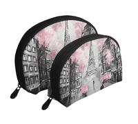 Trousse de maquillage portable avec fermeture éclair et compartiments intérieurs Motif marguerites Blanc/bleu, Paris Street Tower Rose Floral, Taille unique