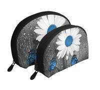 Trousse de maquillage portable avec fermeture éclair et compartiments intérieurs Motif marguerites Blanc/bleu, Marguerite blanche et bleue, Taille unique