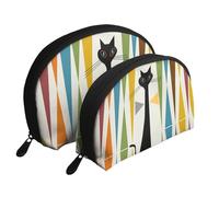Trousse de maquillage portable avec fermeture éclair et compartiments intérieurs Motif marguerites Blanc/bleu, Chat art moderne du milieu du siècle, Taille unique