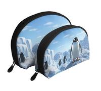 Trousse de maquillage portable avec fermeture éclair et compartiments intérieurs Motif plantes tropicales, Pingouin Antarctique Ice, Taille unique