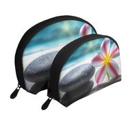 Trousse de maquillage portable avec fermeture éclair et compartiments intérieurs Motif plantes tropicales, Fleur tropicale et pierre zen, Taille unique