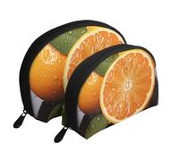 Trousse de maquillage portable avec fermeture éclair et compartiments intérieurs Motif plantes tropicales, Orange, Taille unique