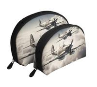 Trousse de maquillage portable avec fermeture éclair et compartiments intérieurs Noir/doré, Avion de la Seconde Guerre Mondiale, Taille unique