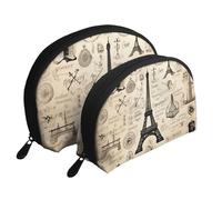 Trousse de maquillage portable avec fermeture éclair et compartiments intérieurs Noir/doré, Café Parisien Tour Eiffel, Taille unique