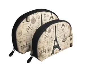 Trousse de maquillage portable avec fermeture éclair et compartiments intérieurs Noir/doré, Café Parisien Tour Eiffel, Taille unique