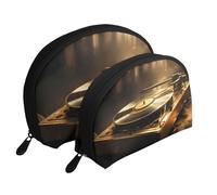 Trousse de maquillage portable avec fermeture éclair et compartiments intérieurs Noir/doré, Disques vinyles, Taille unique