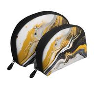 Trousse de maquillage portable avec fermeture éclair et compartiments intérieurs Noir/doré, Encre marbre noire et dorée, Taille unique