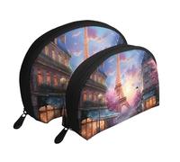 Trousse de maquillage portable avec fermeture éclair et compartiments intérieurs Noir/doré, Paris Street Scene Tour Eiffel, Taille unique