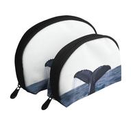 Trousse de maquillage portable avec fermeture éclair et compartiments intérieurs Violet, Queue de baleine dans la mer, Taille unique