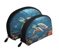 Trousse de maquillage portable avec fermeture éclair et compartiments intérieurs Violet, Tortues de mer., Taille unique
