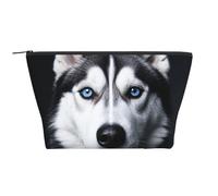 Trousse de maquillage portable avec flûte - Grande capacité - Fermeture éclair - Étanche - Pour homme et femme, Husky aux yeux bleus, Taille unique, Organiseur de sac
