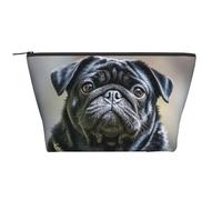 Trousse de maquillage portable avec flûte - Grande capacité - Fermeture éclair - Étanche - Pour homme et femme, Adorable chien carlin noir., Taille unique, Organiseur de sac