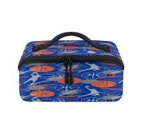 Trousse de maquillage portable avec fond bleu pour athlètes de basket-ball, pochette étanche, trousse de toilette ouverte plate pour articles de toilette, cosmétiques pour homme et femme