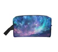 Trousse de maquillage portable avec impression aurores boréales pour femmes et filles, grande capacité, trousse de maquillage de voyage avec poignée, blanc, Taille unique, Trousse de maquillage