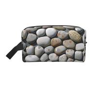 Trousse de maquillage portable avec impression de galets pour femmes et filles, grande capacité, trousse de maquillage de voyage avec poignée, blanc, Taille unique, Trousse de maquillage
